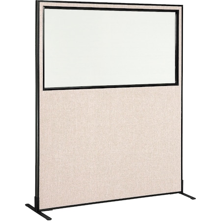 Interion By Global Industrial Interion Freestanding Office Partition Panel with Partial Window, 60-1/4inW x 72inH, Tan 694681WFTN